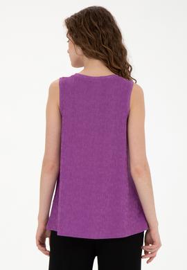 Kadın Mor Bisiklet Yaka Kolsuz Tişört - 50281746004