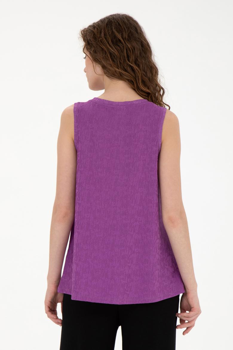 Kadın Mor Bisiklet Yaka Kolsuz Tişört - 50281746004