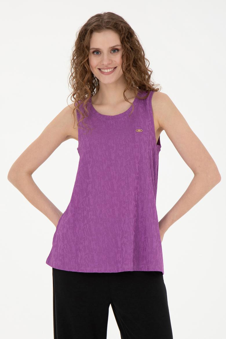 Kadın Mor Bisiklet Yaka Kolsuz Tişört