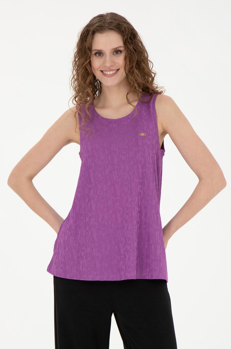 Kadın Mor Bisiklet Yaka Kolsuz Tişört