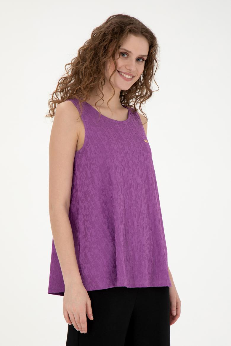 Kadın Mor Bisiklet Yaka Kolsuz Tişört - 50281746004