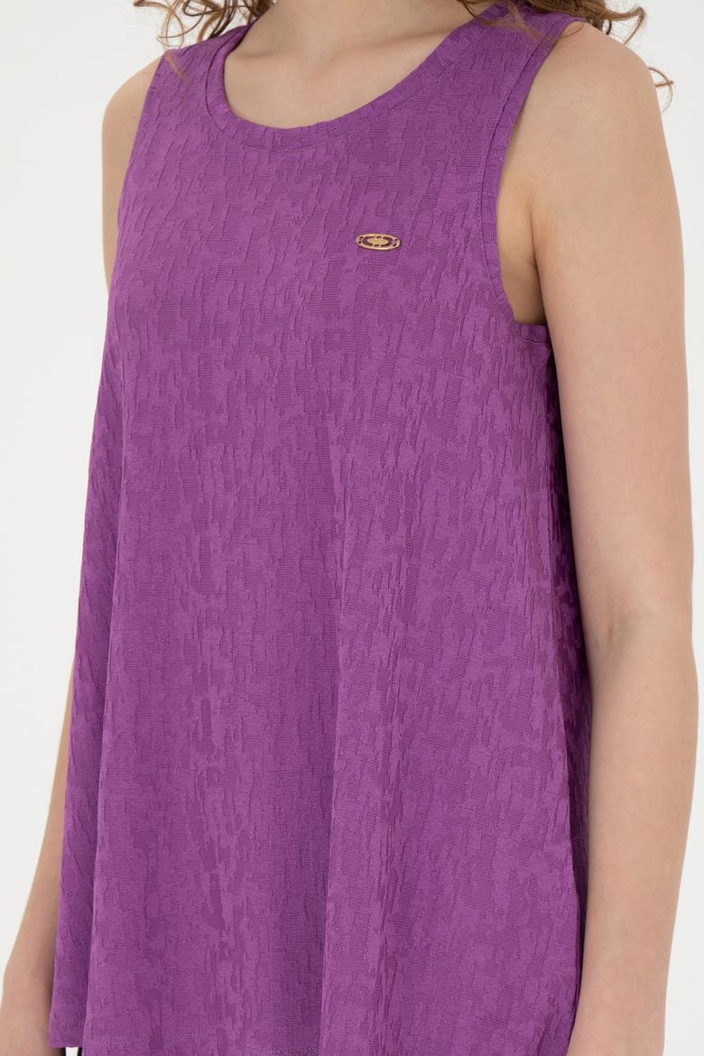 Kadın Mor Bisiklet Yaka Kolsuz Tişört - 50281746004