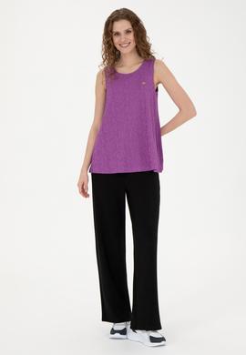 Kadın Mor Bisiklet Yaka Kolsuz Tişört - 50281746004