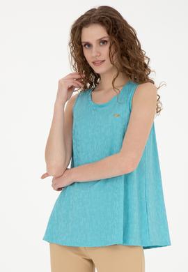 Kadın Mint Bisiklet Yaka Kolsuz Tişört - 50281746013