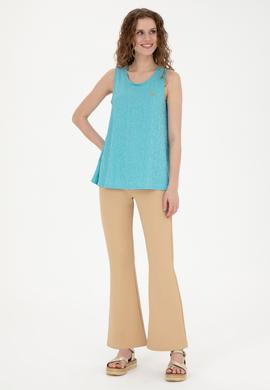 Kadın Mint Bisiklet Yaka Kolsuz Tişört - 50281746013