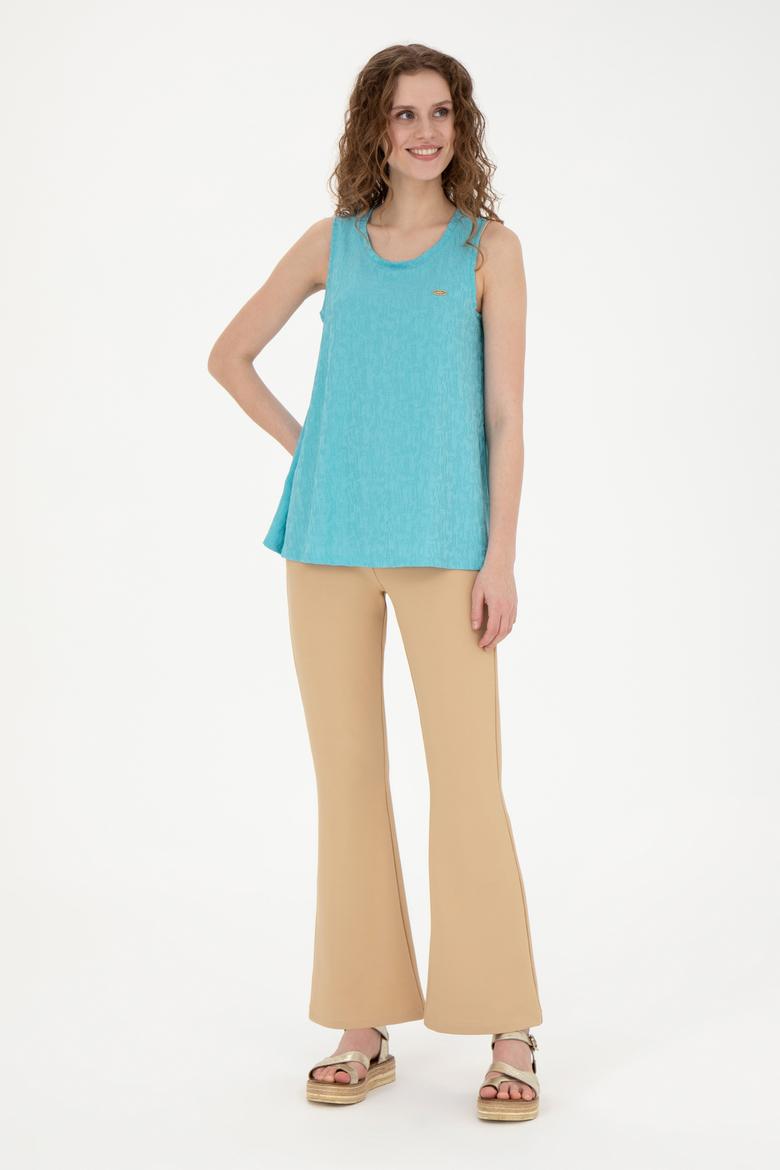 Kadın Mint Bisiklet Yaka Kolsuz Tişört - 50281746013