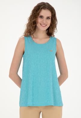 Kadın Mint Bisiklet Yaka Kolsuz Tişört - 50281746013