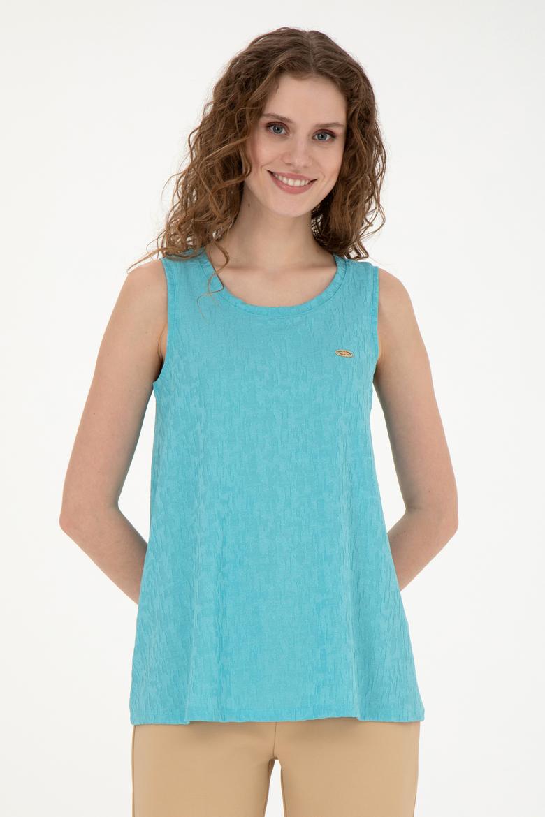 Kadın Mint Bisiklet Yaka Kolsuz Tişört