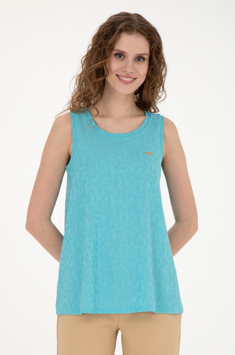 Kadın Mint Bisiklet Yaka Kolsuz Tişört