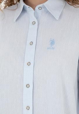 Kadın Açık Mavi Keten Görünümlü Uzun Kollu Gömlek - 50263362003