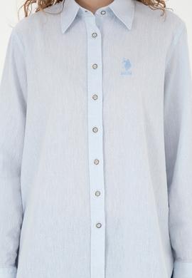 Kadın Açık Mavi Keten Görünümlü Uzun Kollu Gömlek - 50263362003