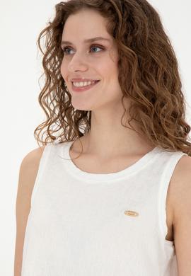 Kadın Ekru Bisiklet Yaka Kolsuz Tişört - 50281746019