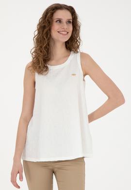 Kadın Ekru Bisiklet Yaka Kolsuz Tişört - 50281746019