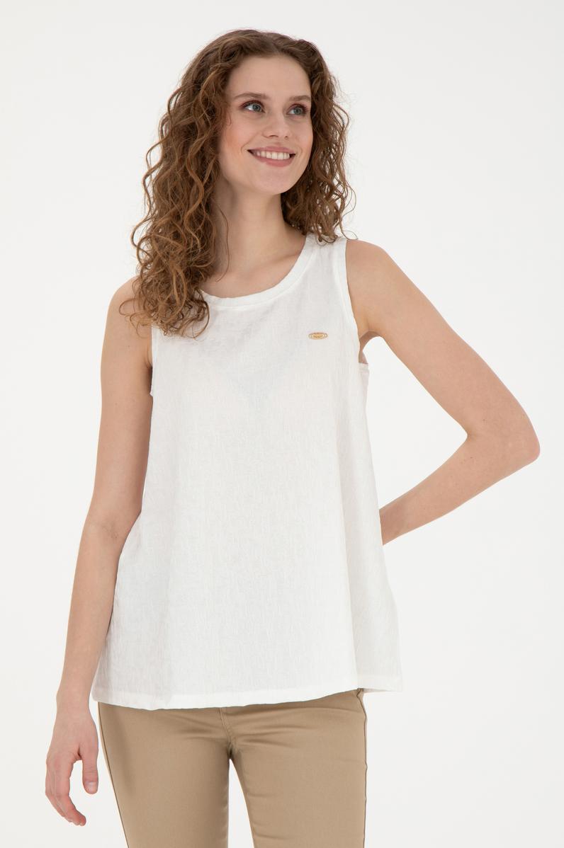 Kadın Ekru Bisiklet Yaka Kolsuz Tişört