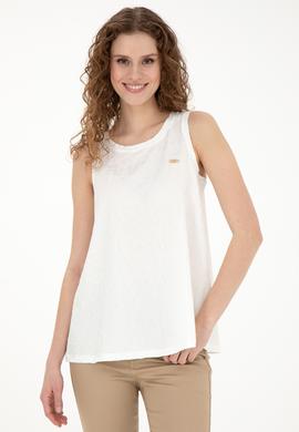 Kadın Ekru Bisiklet Yaka Kolsuz Tişört - 50281746019