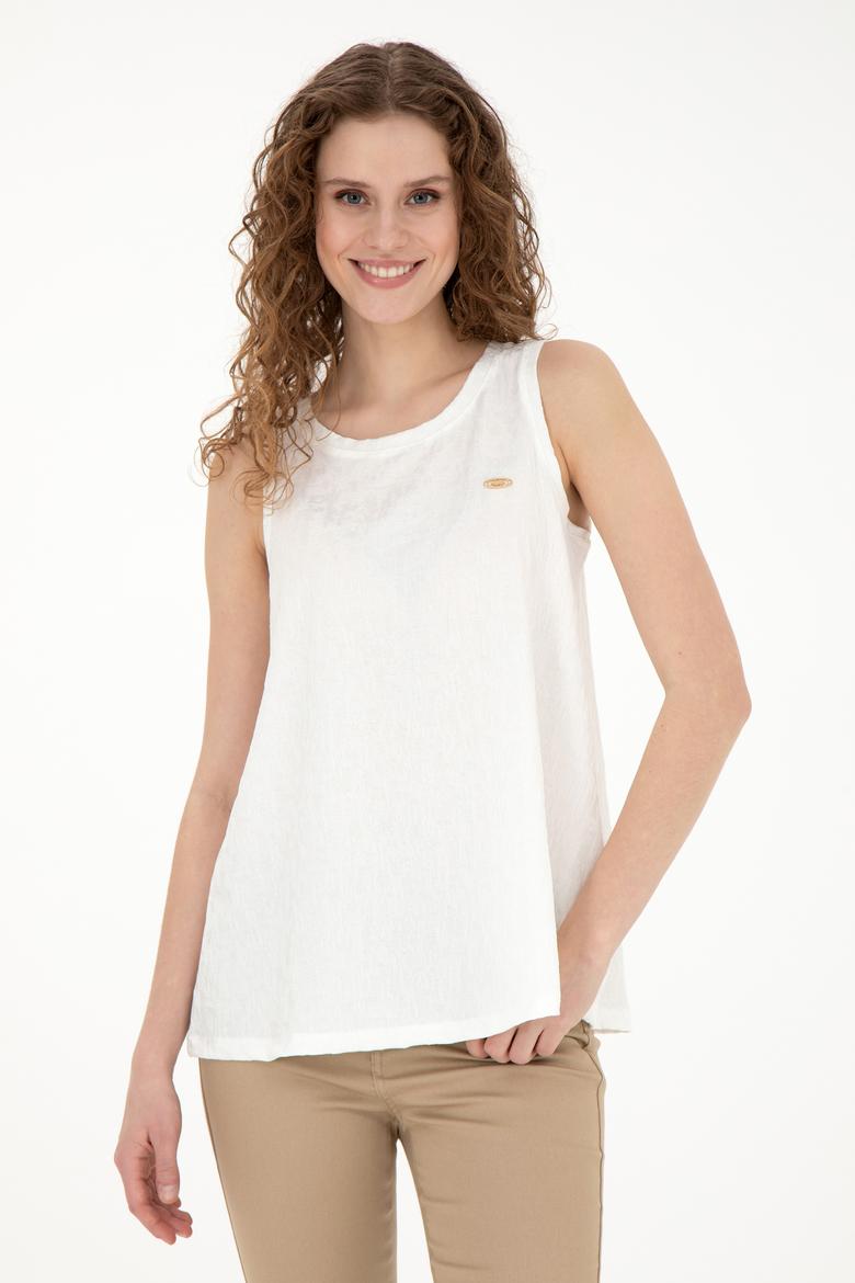 Kadın Ekru Bisiklet Yaka Kolsuz Tişört - 50281746019