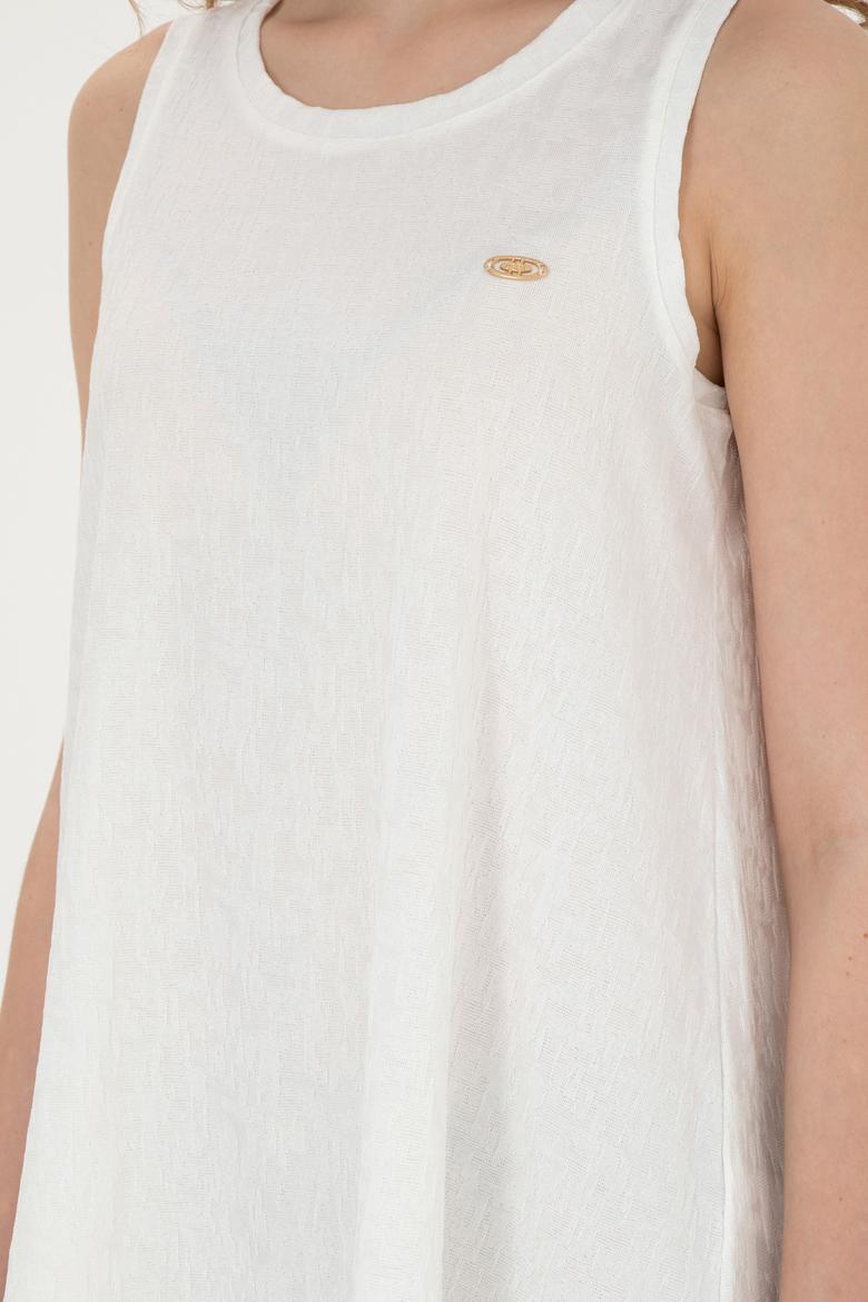 Kadın Ekru Bisiklet Yaka Kolsuz Tişört - 50281746019