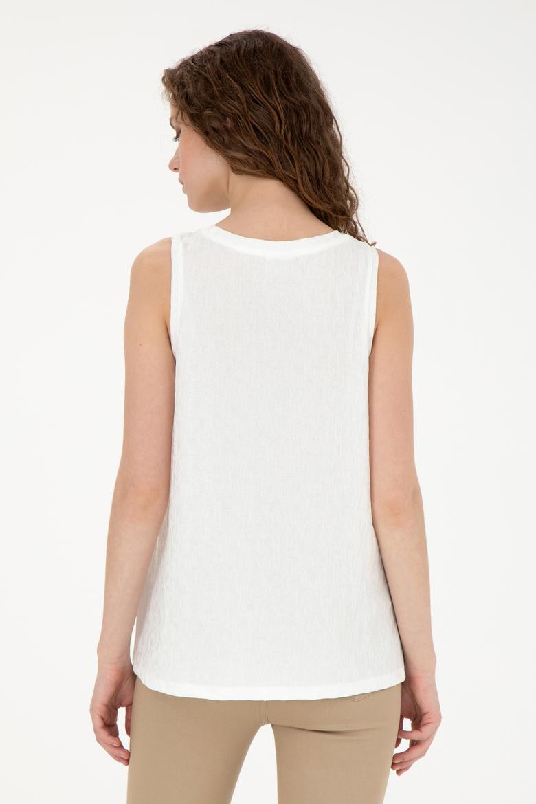 Kadın Ekru Bisiklet Yaka Kolsuz Tişört - 50281746019