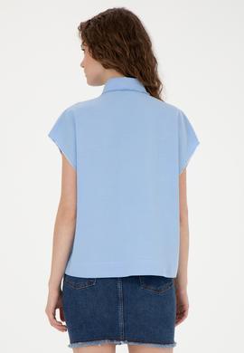 Kadın Mavi Kısa Kollu Gömlek - 50263192005