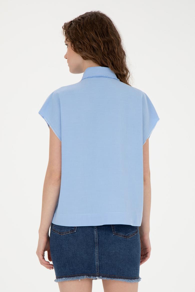 Kadın Mavi Kısa Kollu Gömlek - 50263192005
