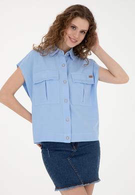Kadın Mavi Kısa Kollu Gömlek - 50263192005