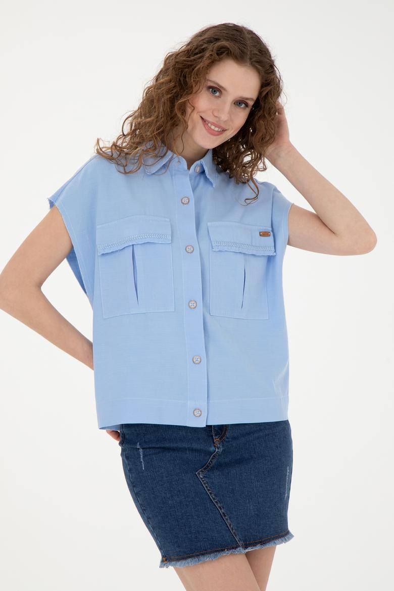 Kadın Mavi Kısa Kollu Gömlek