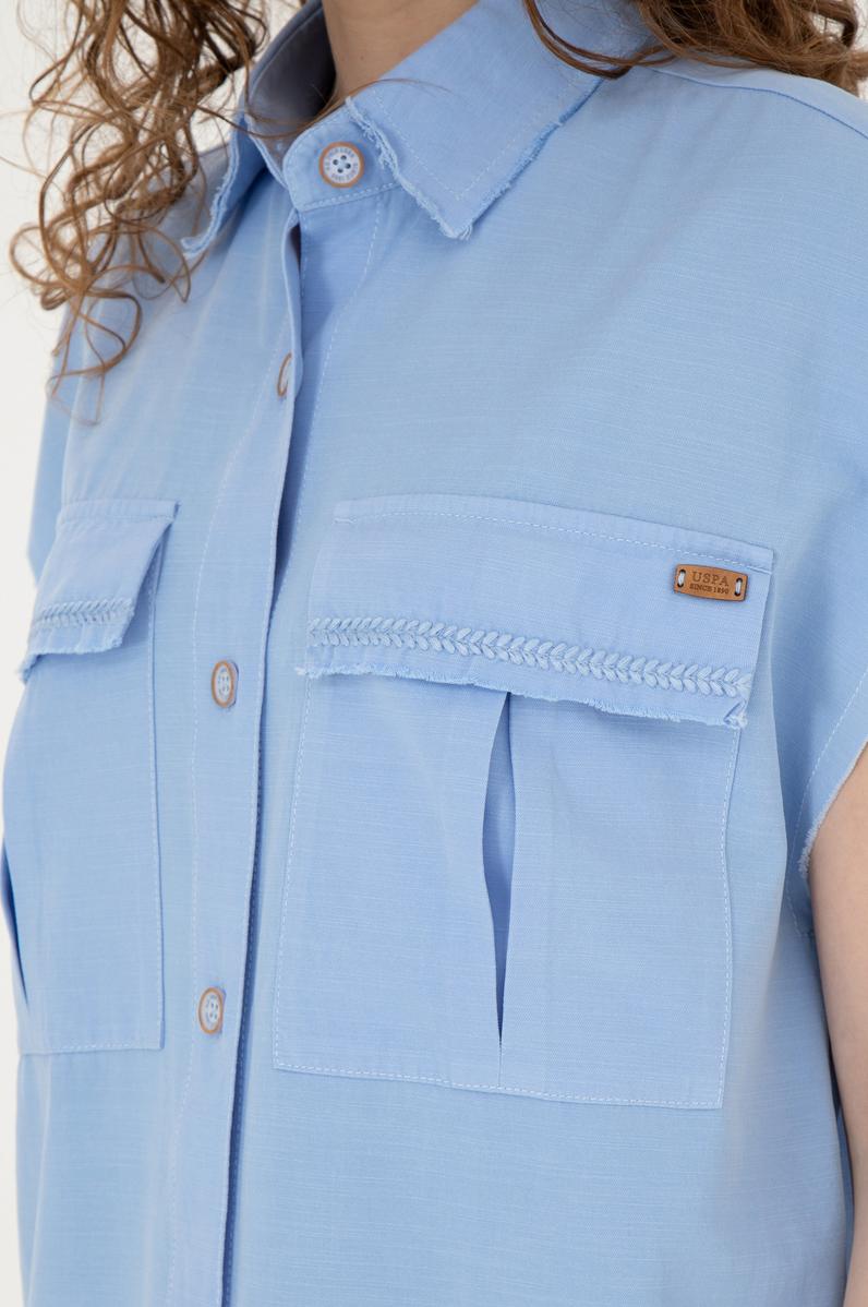 Kadın Mavi Kısa Kollu Gömlek