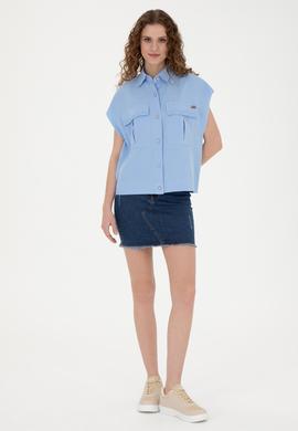 Kadın Mavi Kısa Kollu Gömlek - 50263192005