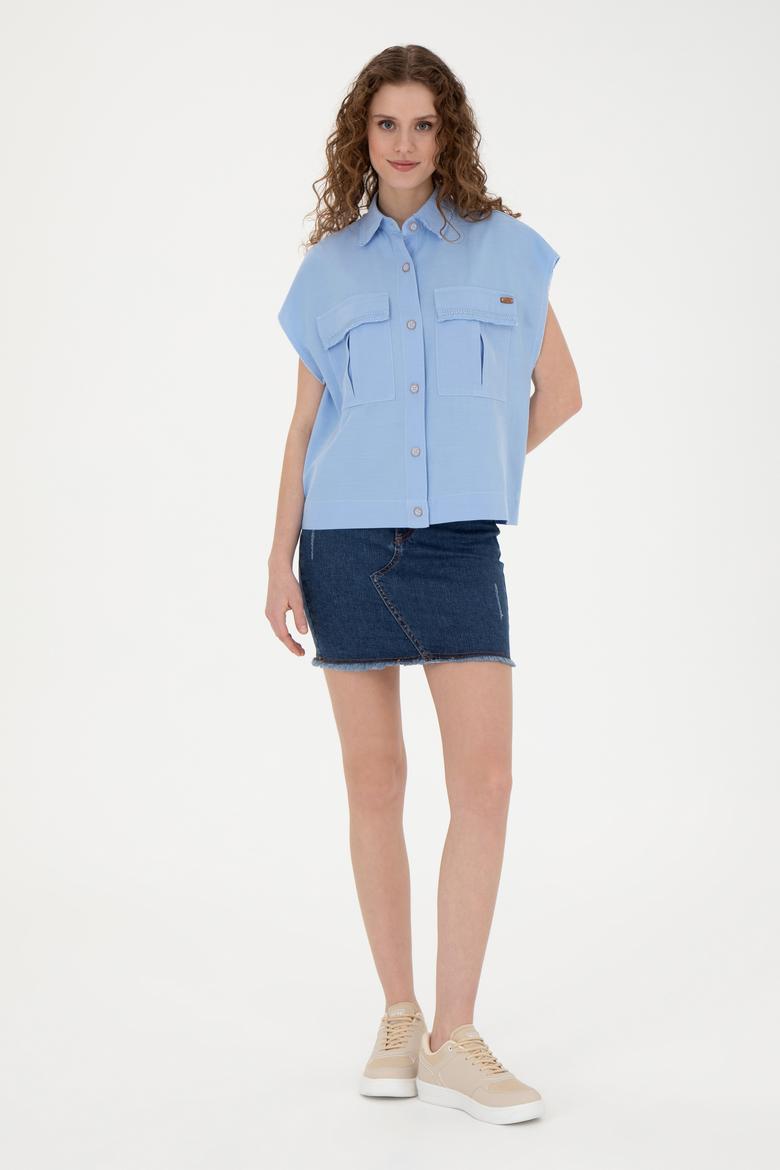 Kadın Mavi Kısa Kollu Gömlek - 50263192005