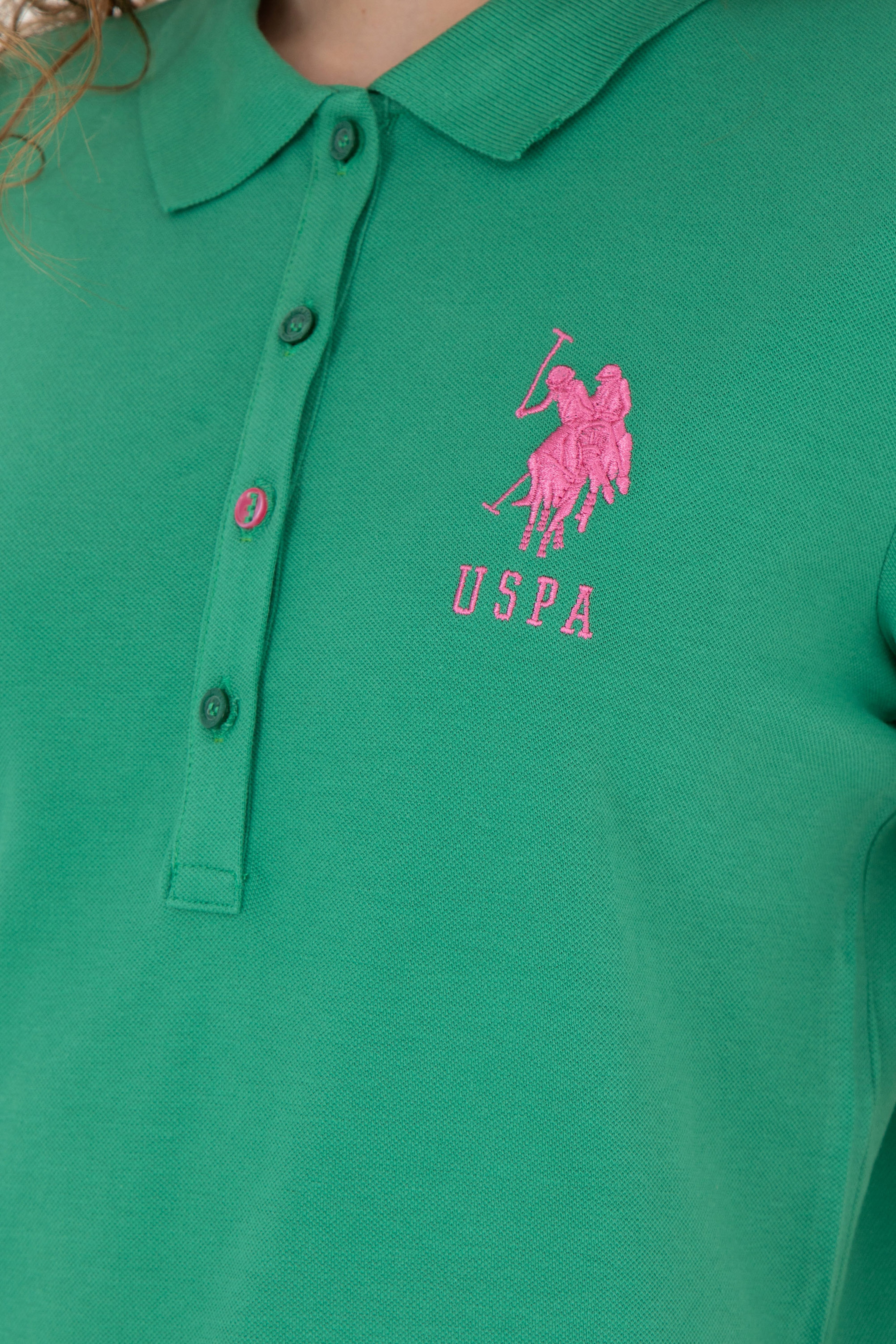Kadın Yeşil Basic Polo Yaka Tişört - Image 7