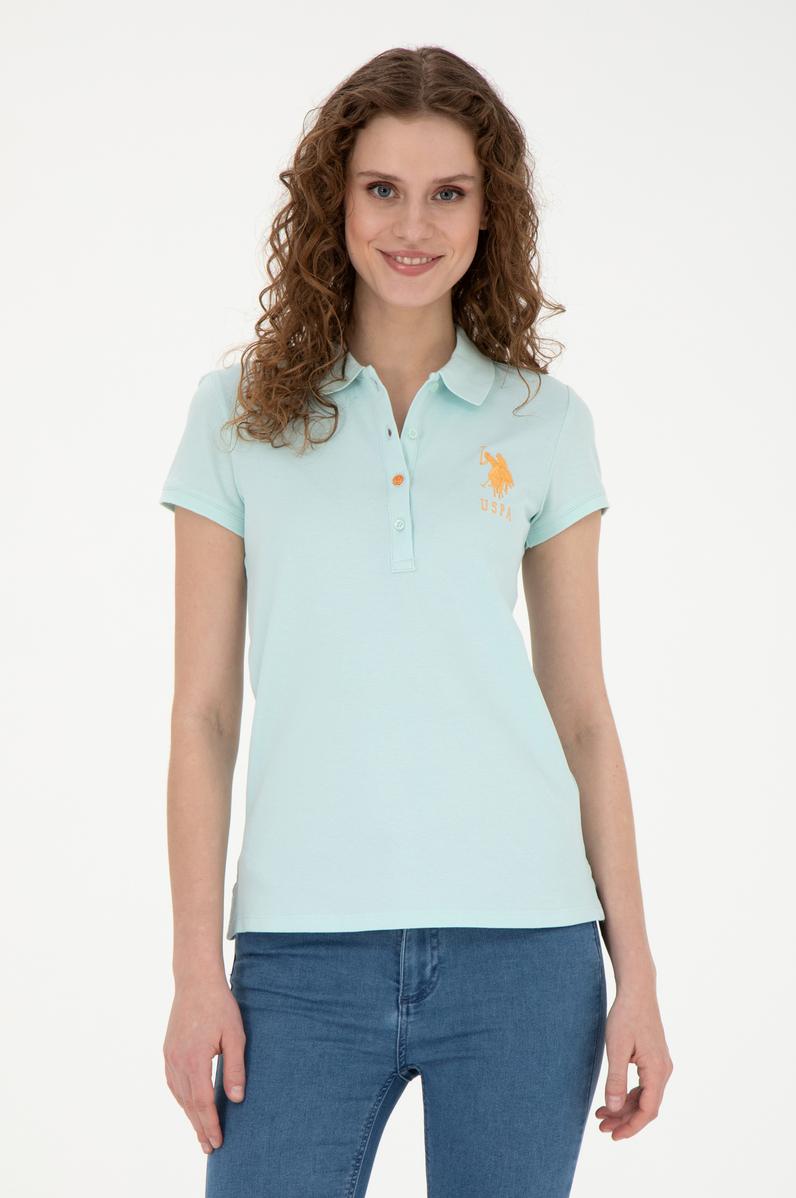 Kadın Su Yeşili Basic Polo Yaka Tişört