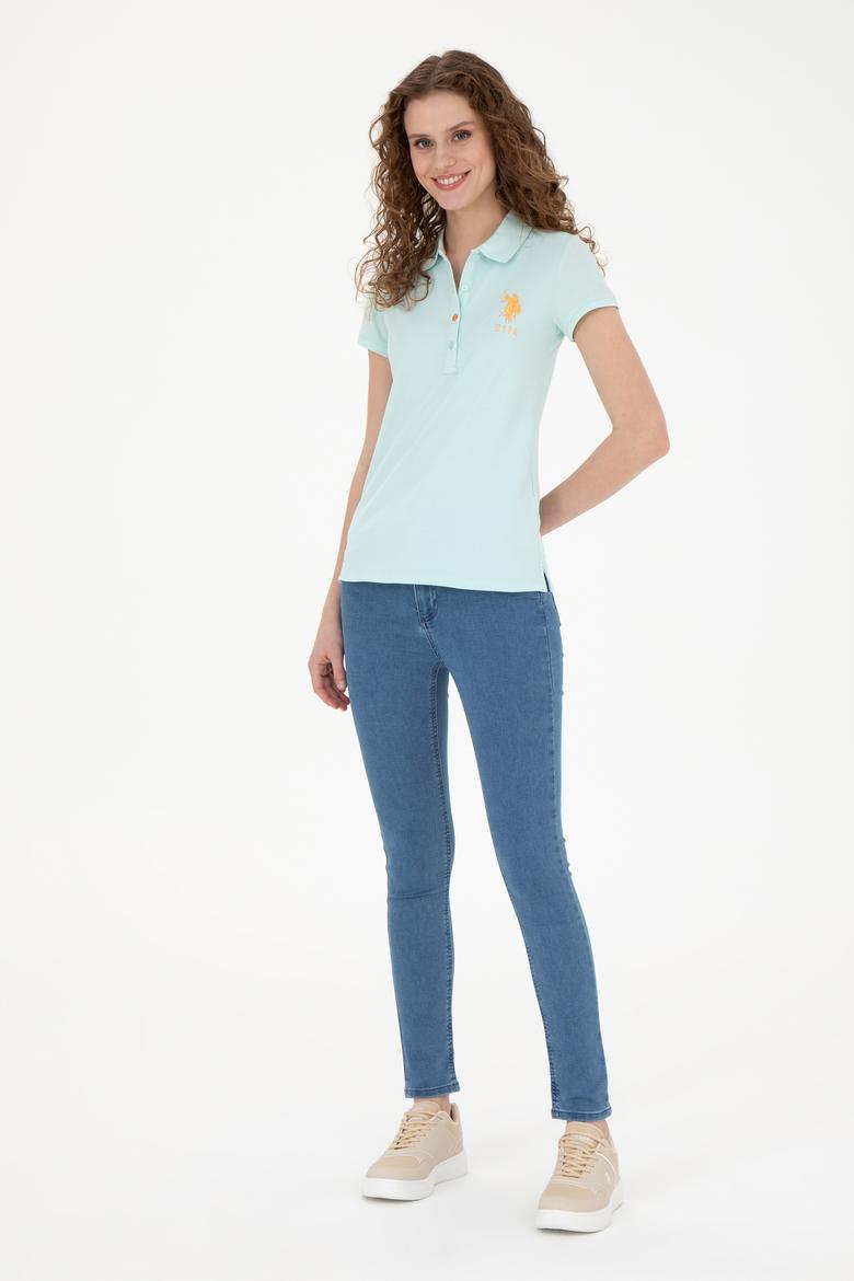 Kadın Su Yeşili Basic Polo Yaka Tişört - 50262699233