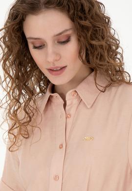 Kadın Somon Polo Yaka Dokuma Elbise - 50280549012