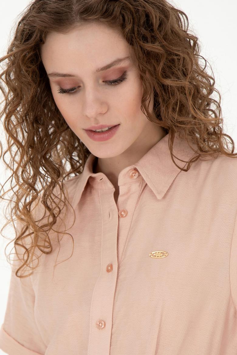 Kadın Somon Polo Yaka Dokuma Elbise - 50280549012