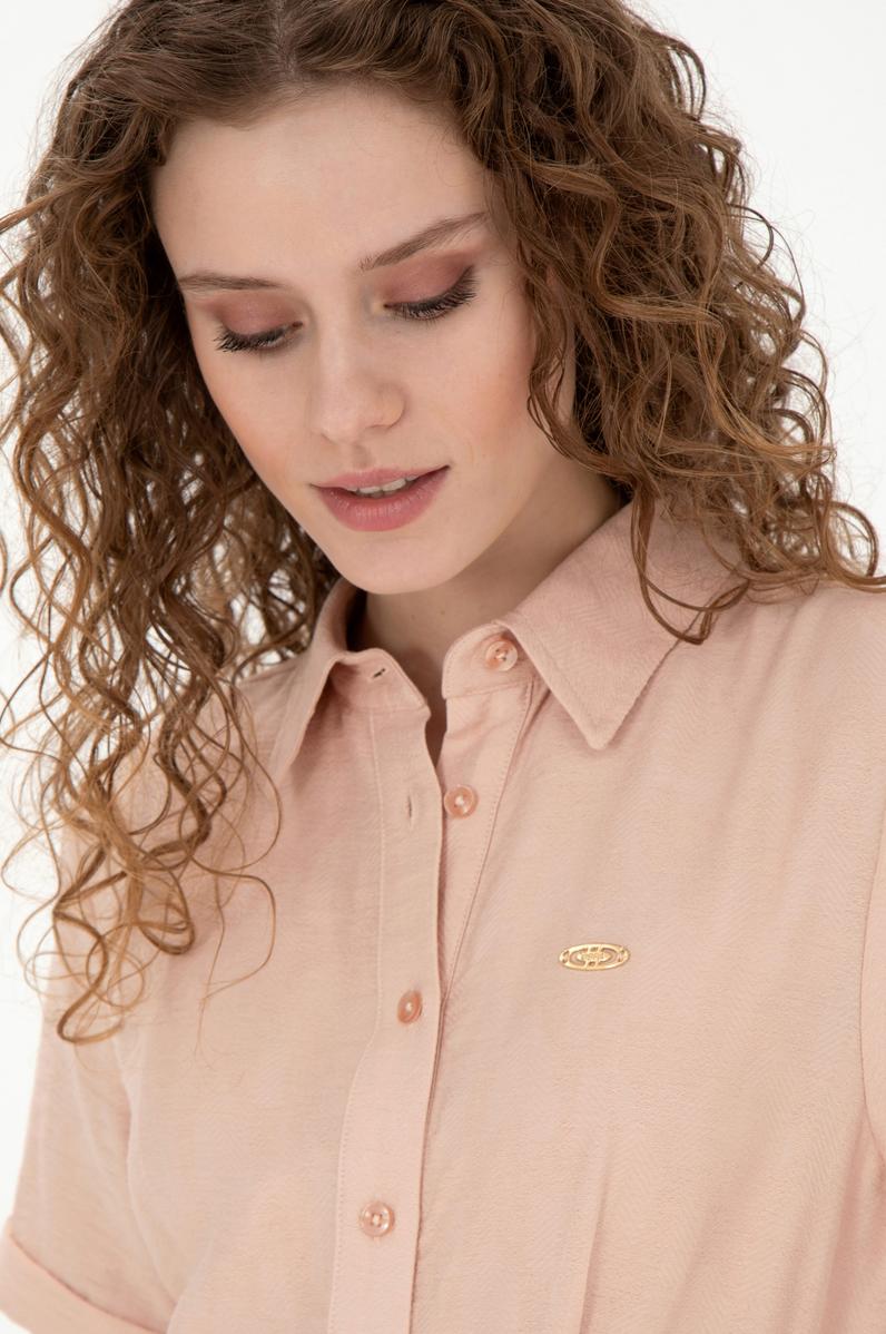 Kadın Somon Polo Yaka Dokuma Elbise