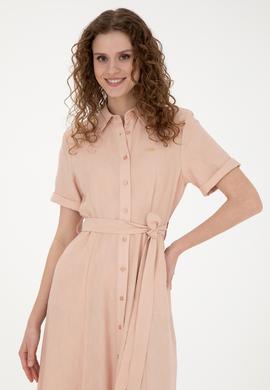 Kadın Somon Polo Yaka Dokuma Elbise - 50280549012