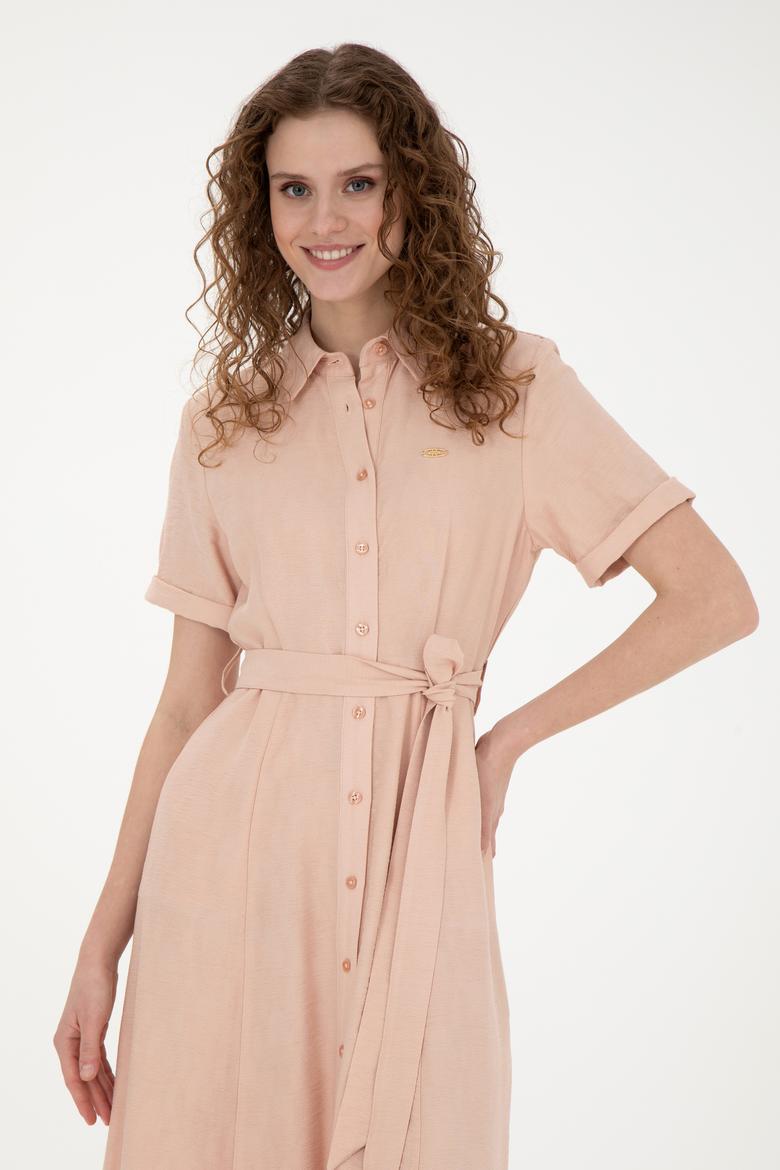 Kadın Somon Polo Yaka Dokuma Elbise - 50280549012