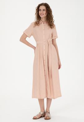 Kadın Somon Polo Yaka Dokuma Elbise - 50280549012