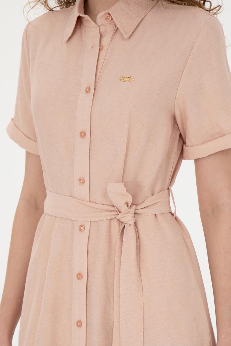 Kadın Somon Polo Yaka Dokuma Elbise - 50280549012