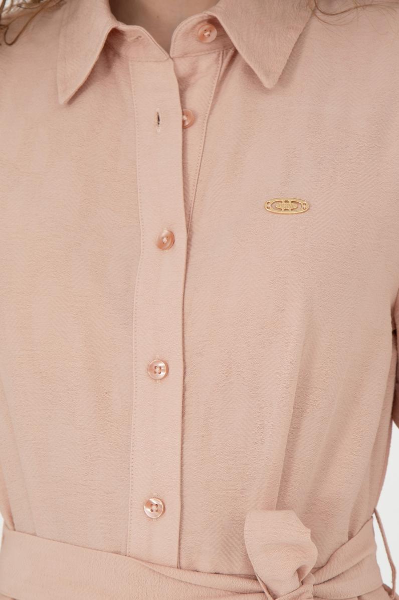 Kadın Somon Polo Yaka Dokuma Elbise