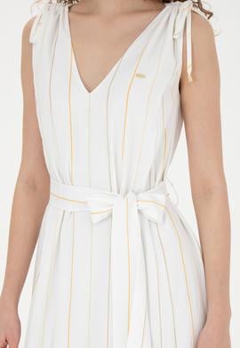 Kadın Haki Çizgili Midi Boy Dokuma Elbise - 50280561005