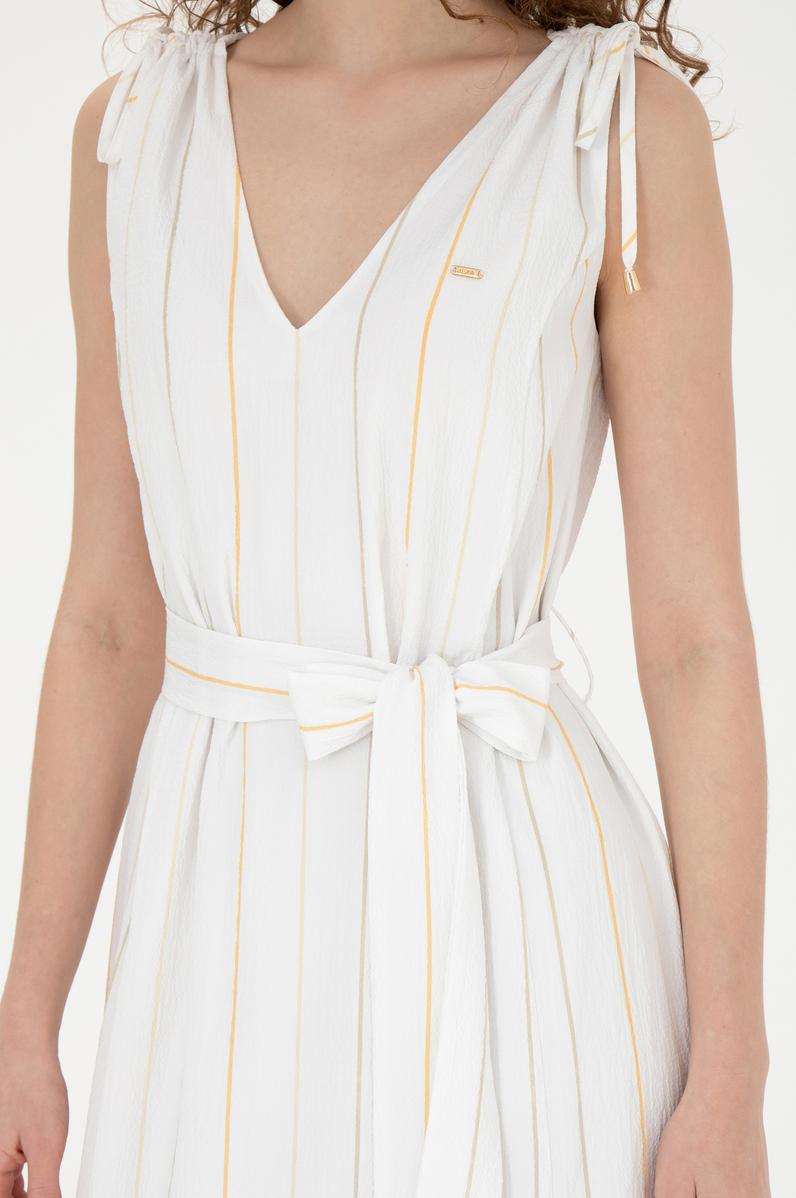 Kadın Haki Çizgili Midi Boy Dokuma Elbise