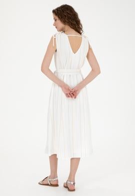 Kadın Haki Çizgili Midi Boy Dokuma Elbise - 50280561005