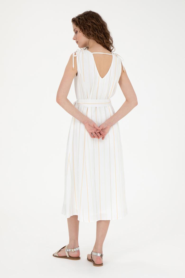 Kadın Haki Çizgili Midi Boy Dokuma Elbise - 50280561005