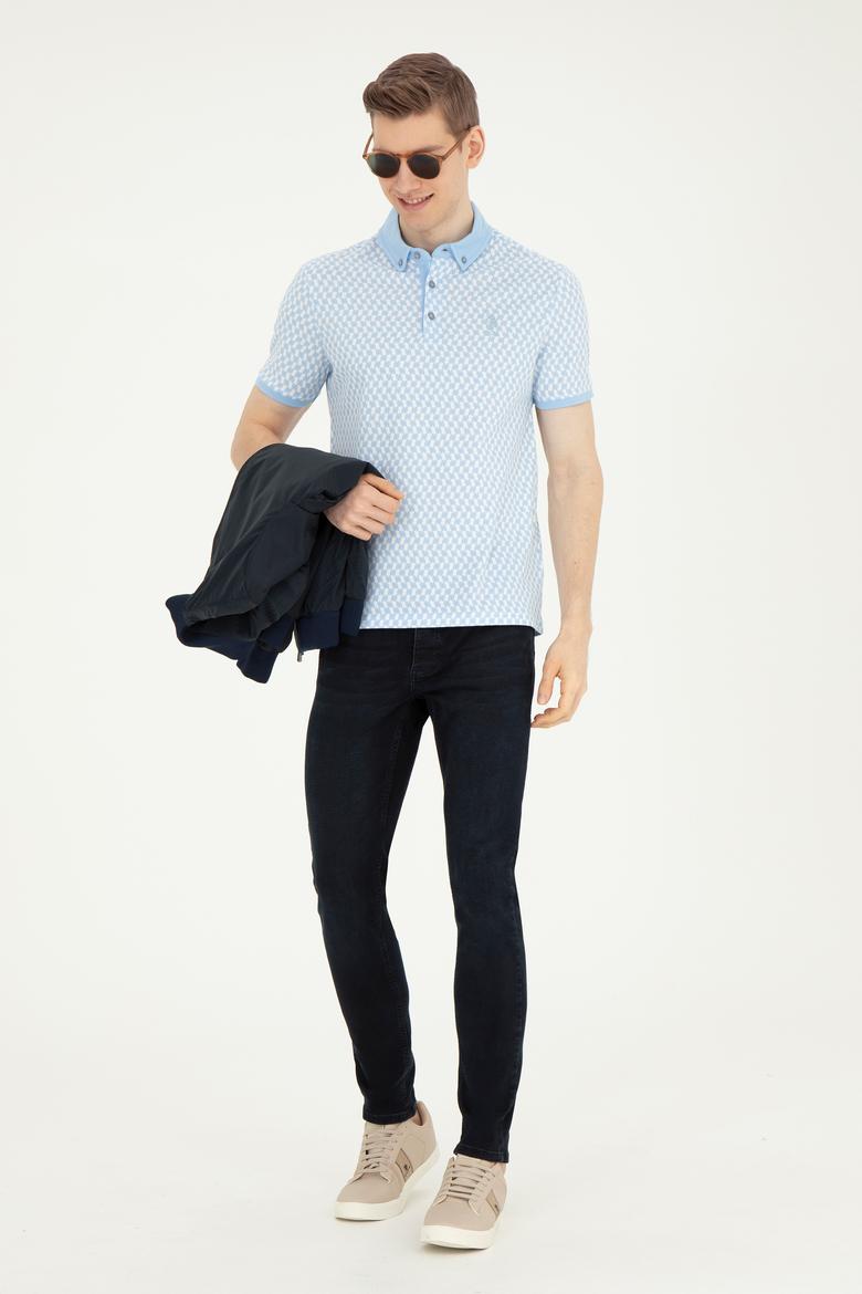 Erkek Slim Fit Polo Yaka Açık Mavi Tişört - 50281512031