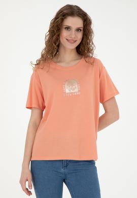 Kadın Somon Bisiklet Yaka Tişört - 50281795013