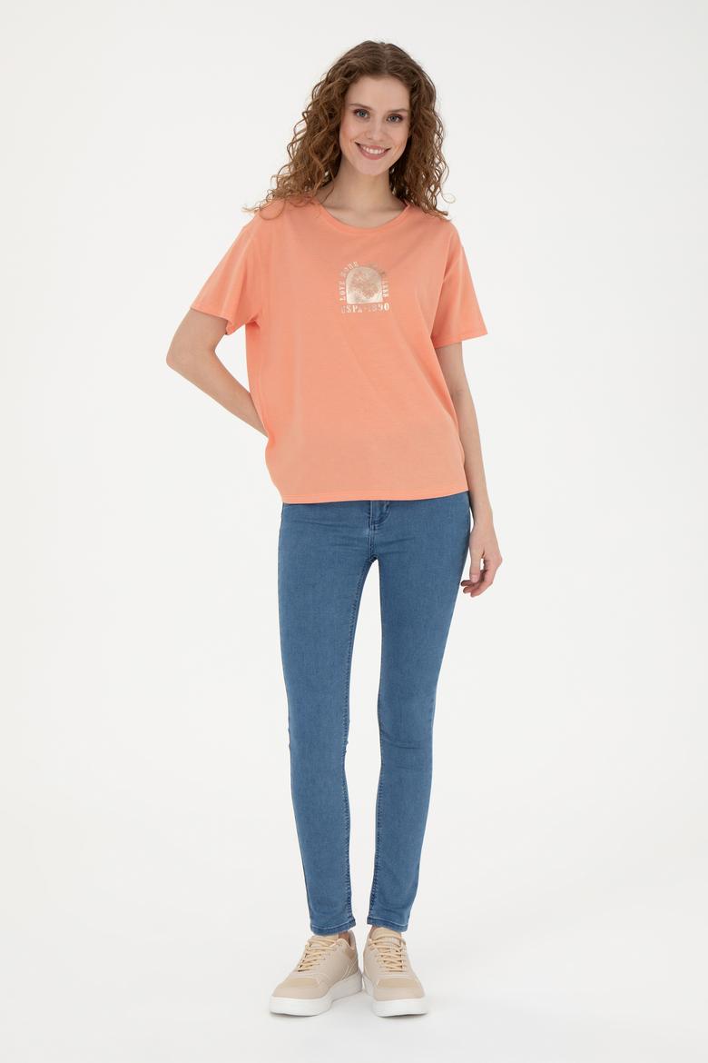 Kadın Somon Bisiklet Yaka Tişört - 50281795013