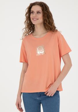 Kadın Somon Bisiklet Yaka Tişört - 50281795013