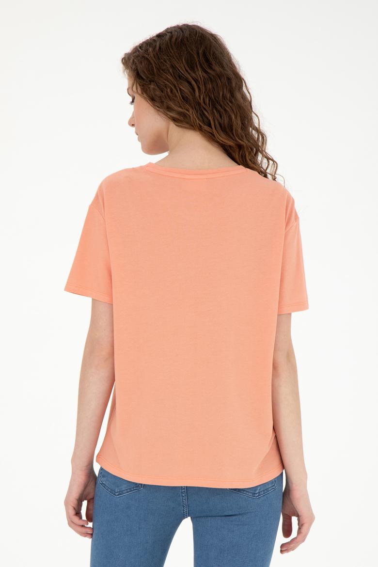 Kadın Somon Bisiklet Yaka Tişört - 50281795013