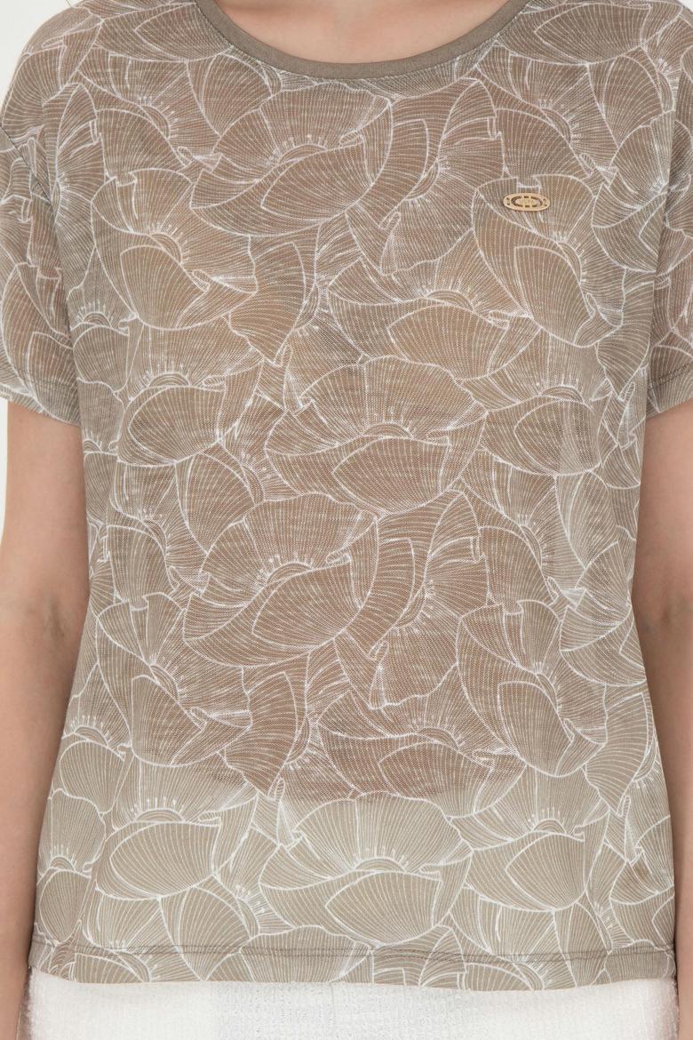 Kadın Haki Bisiklet Yaka Tişört - 50281800013